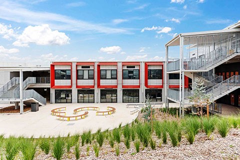 Forecourt and elevation of Melonba High School