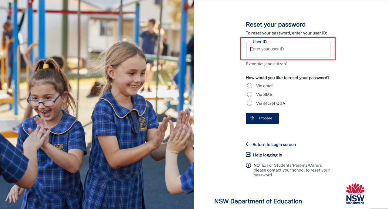 Image of DoE sign in screen