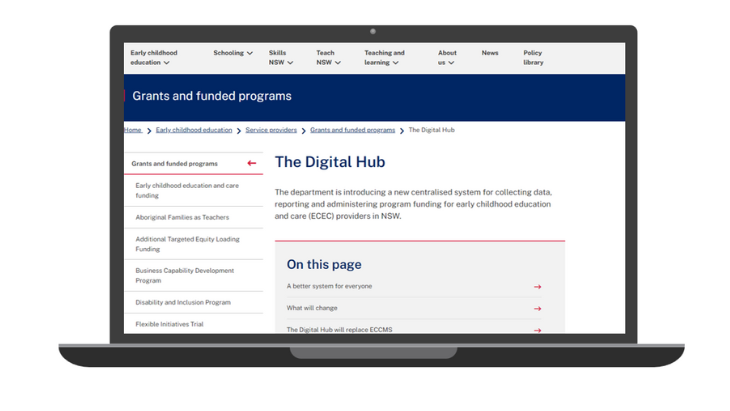 Against a white background, there is a laptop featuring the Digital Hub webpage.