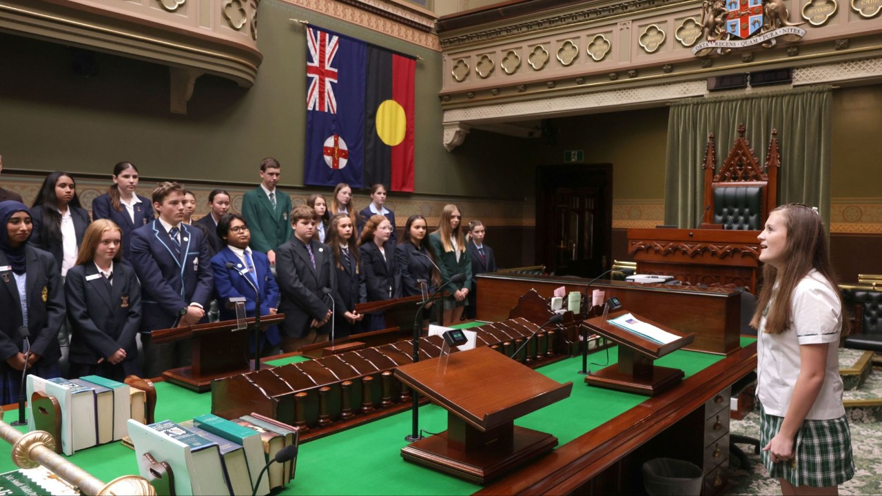 Student addressing the room at parliament house