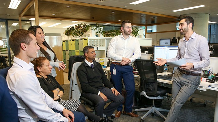 Stand-up meeting in office
