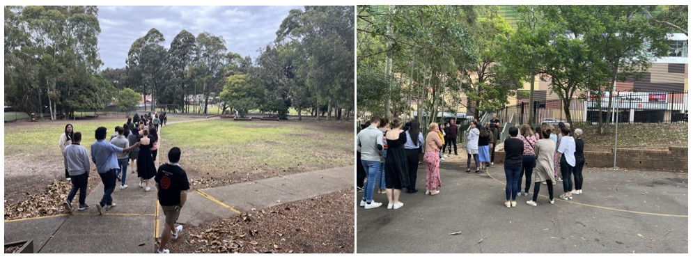 Teachers walked to the student waiting area and learnt about the new kiss and drop procedures.
