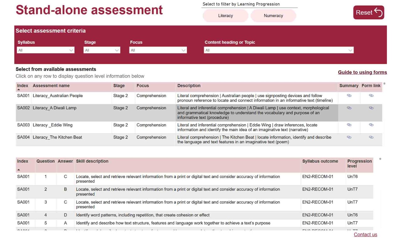The Stand-alone assessment dashboard allows teachers to search for Short assessments.