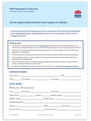Driver application checklist and declaration Image of the 'driver application checklist and declaration' form.