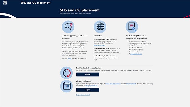 Help with applying online for selective high school or opportunity classes