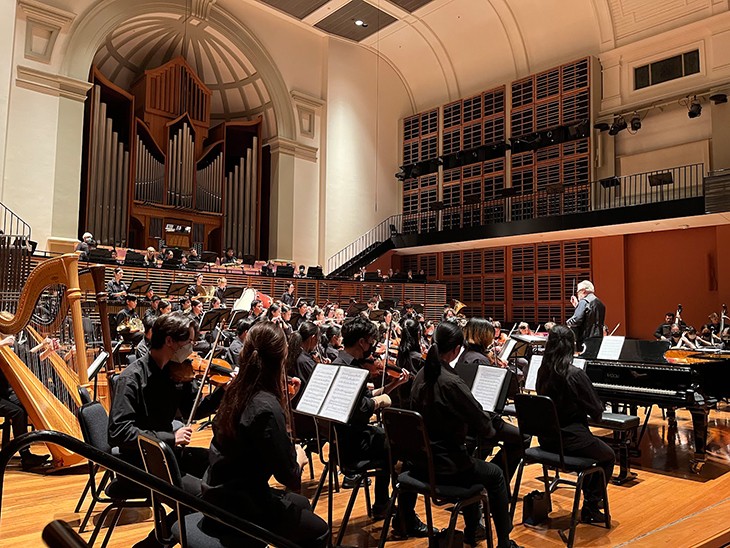 Student orchestra performance at Verbrugghen Hall at the Conservatorium High School