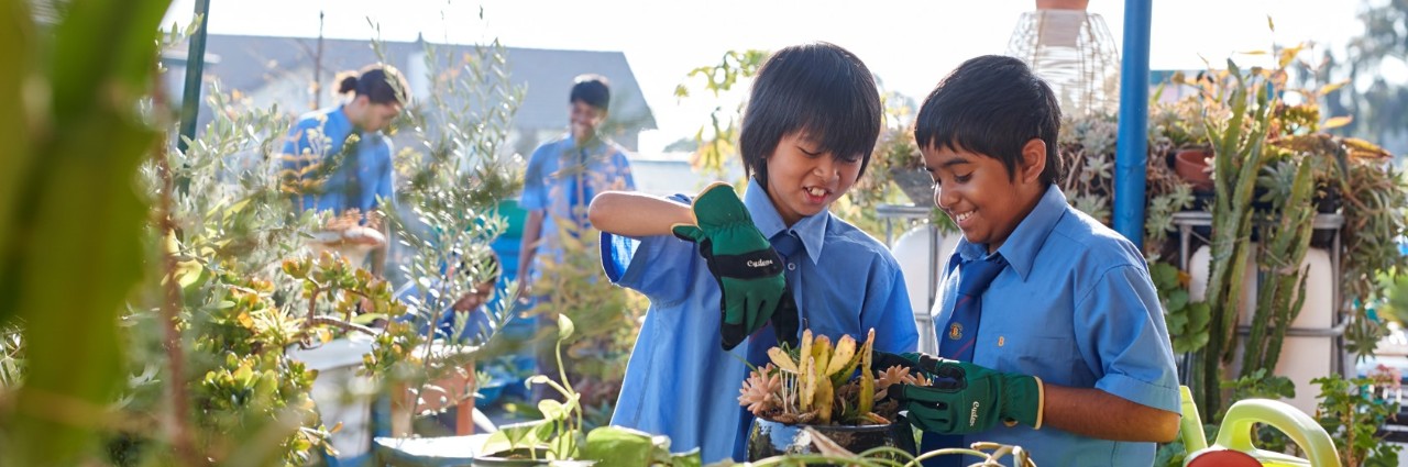 Students gardening
