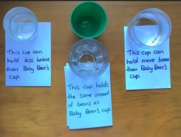 3 different size glasses and one baby bear cup
