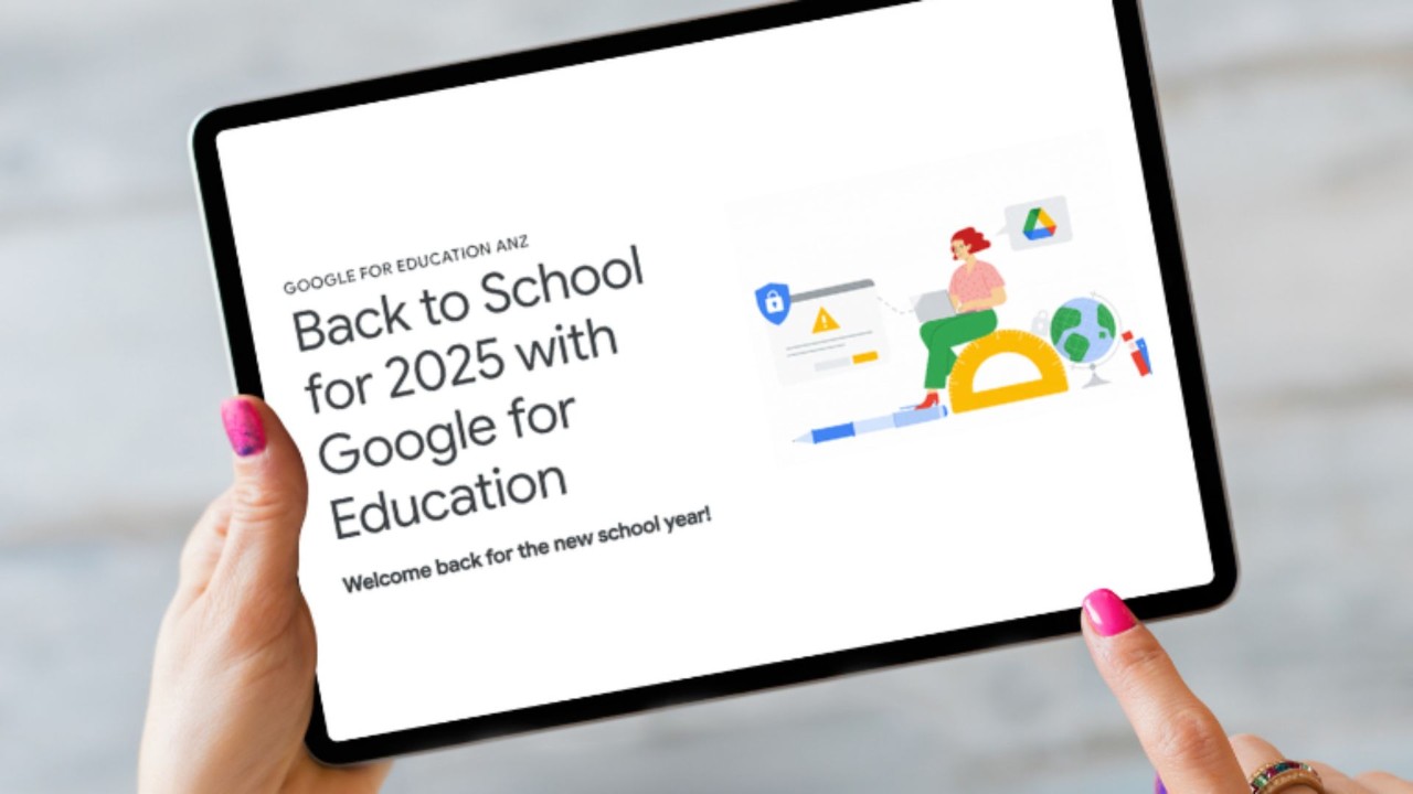 Tablet with the words Back to school for 2025 with Google for Education.