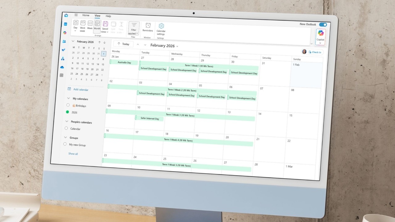 Microsoft Calendar on computer screen