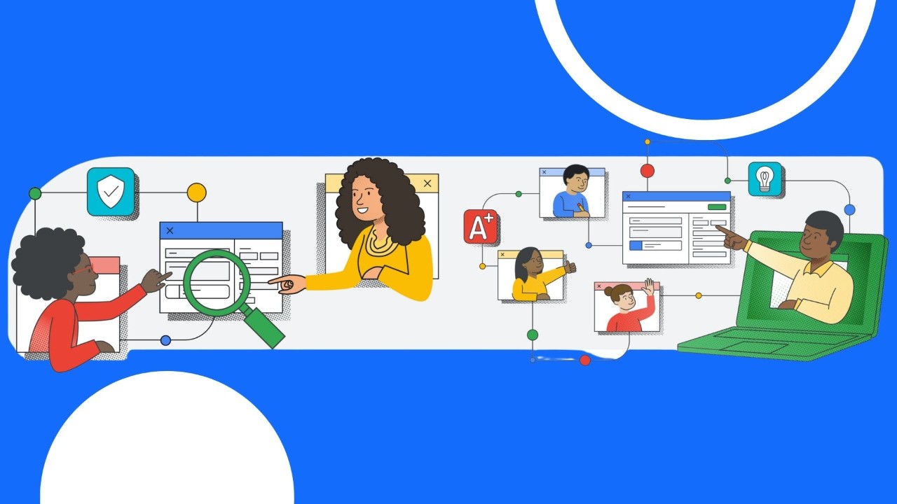 Illustration of people and webpages