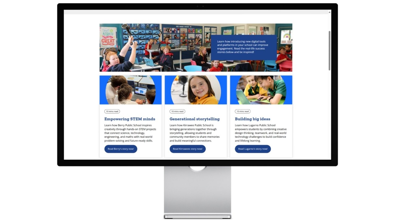 School stories page on computer screen