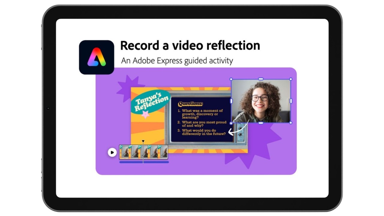 Screen shot on a tablet of the Adobe Express screen record a reflection on device