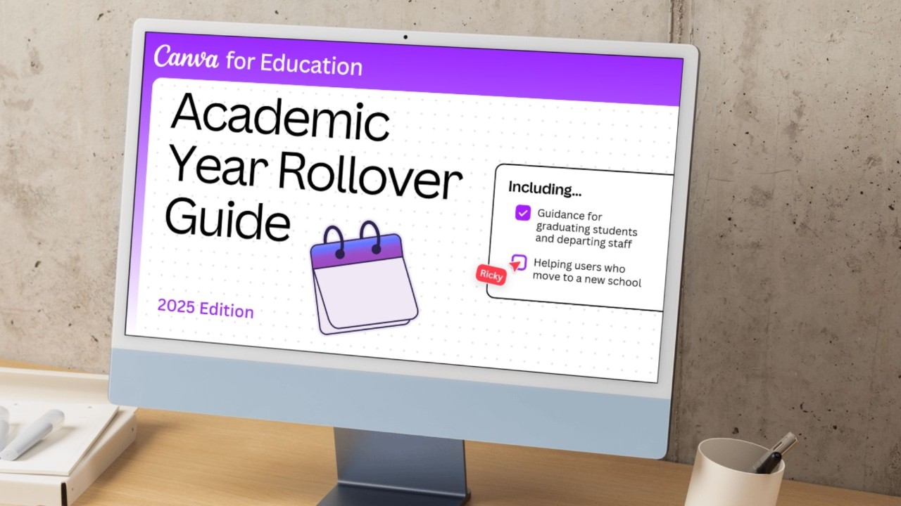 Computer screen with slide presentation saying Academic year rollover guide