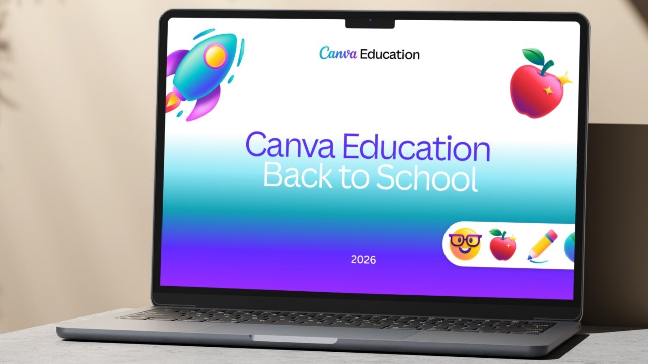 Laptop showing Canva back to school screen.