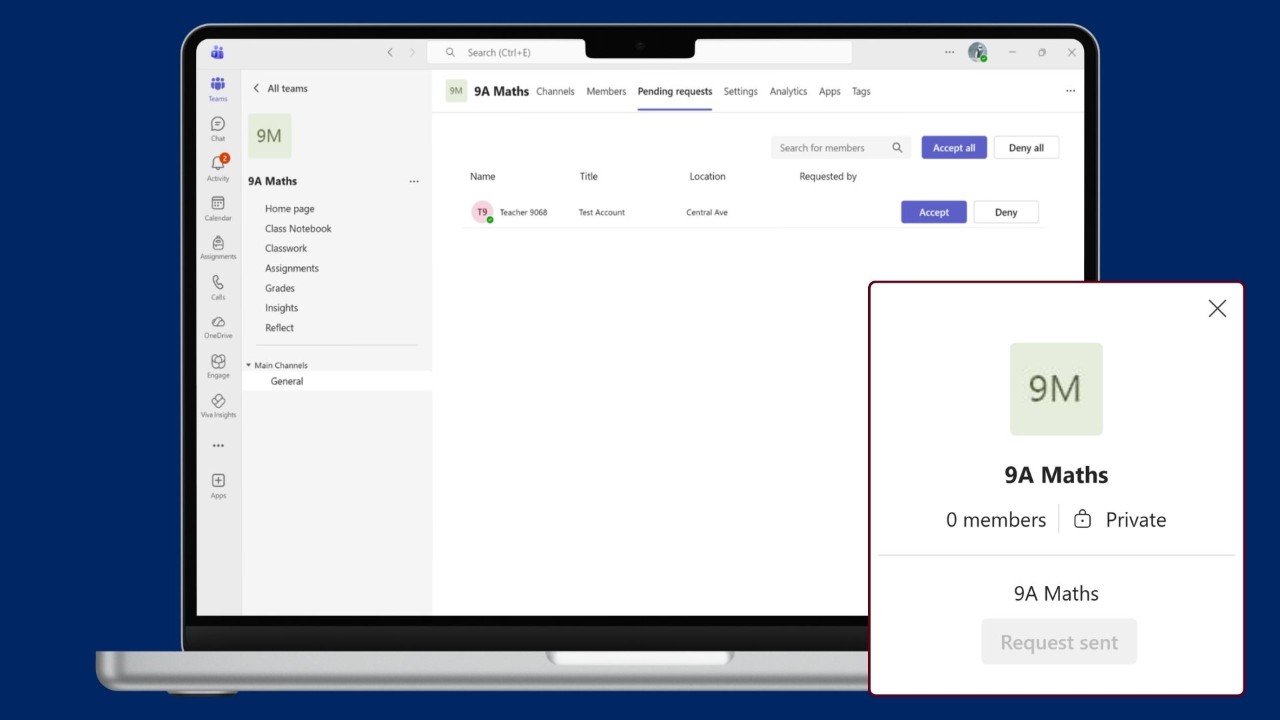 Laptop screenshot of the Microsoft Teams interface.
