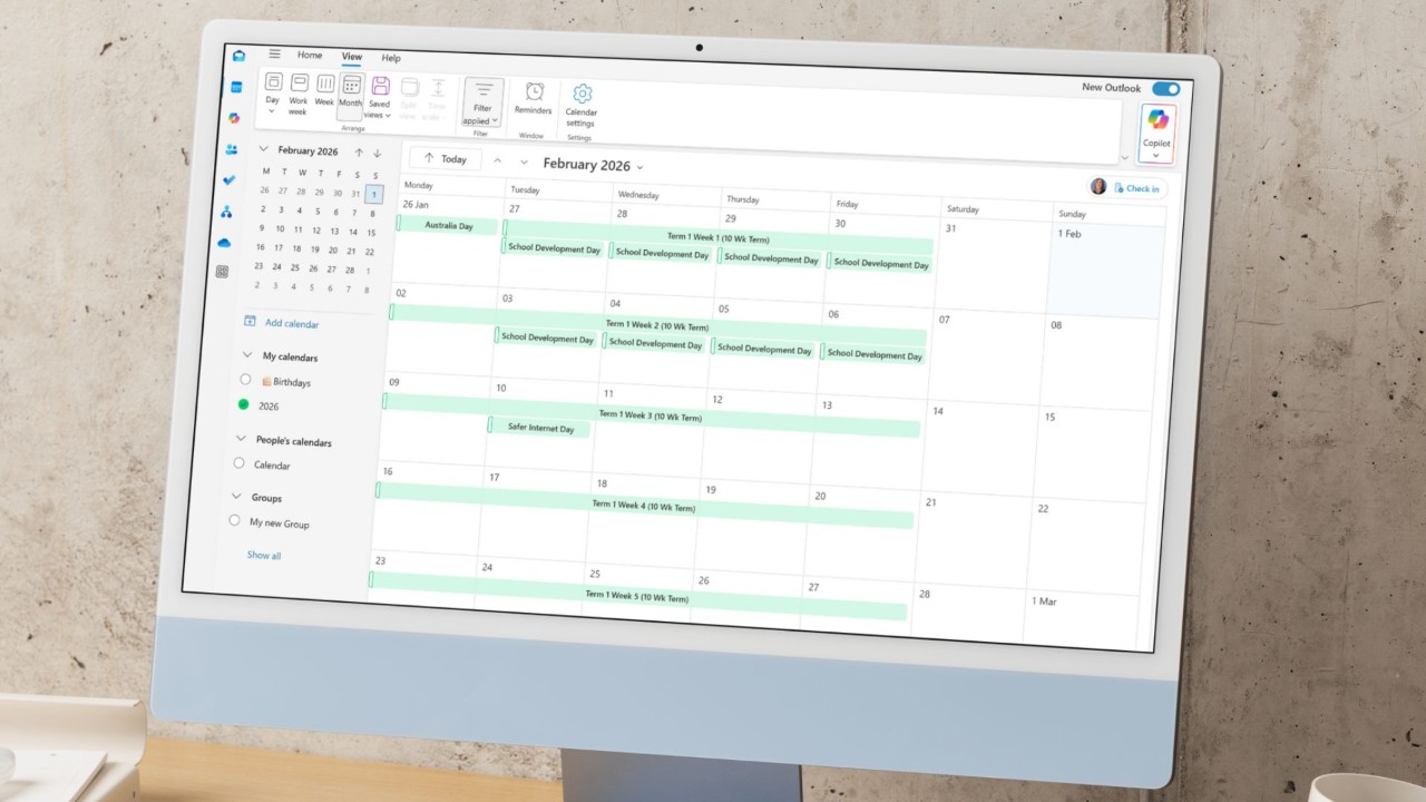 Image of a monitor with Outlook Calendar showing.