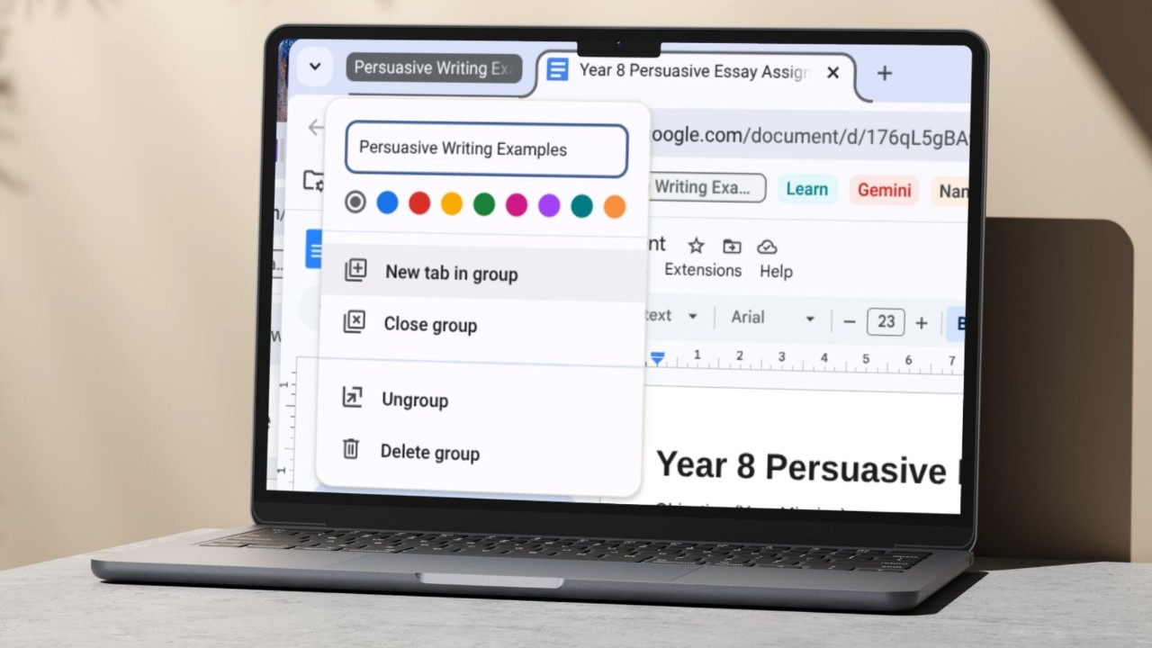 Laptop showing the Chrome tab groups