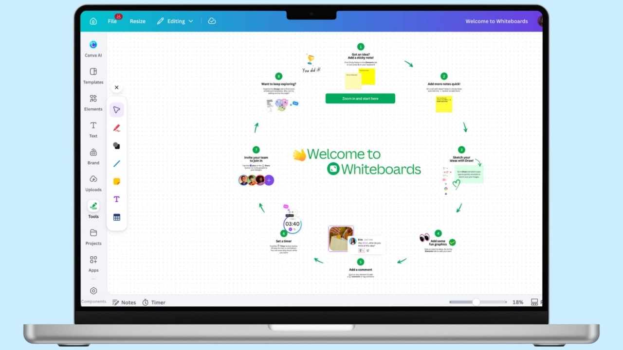 A laptop with the a Canva collaborative whiteboard.