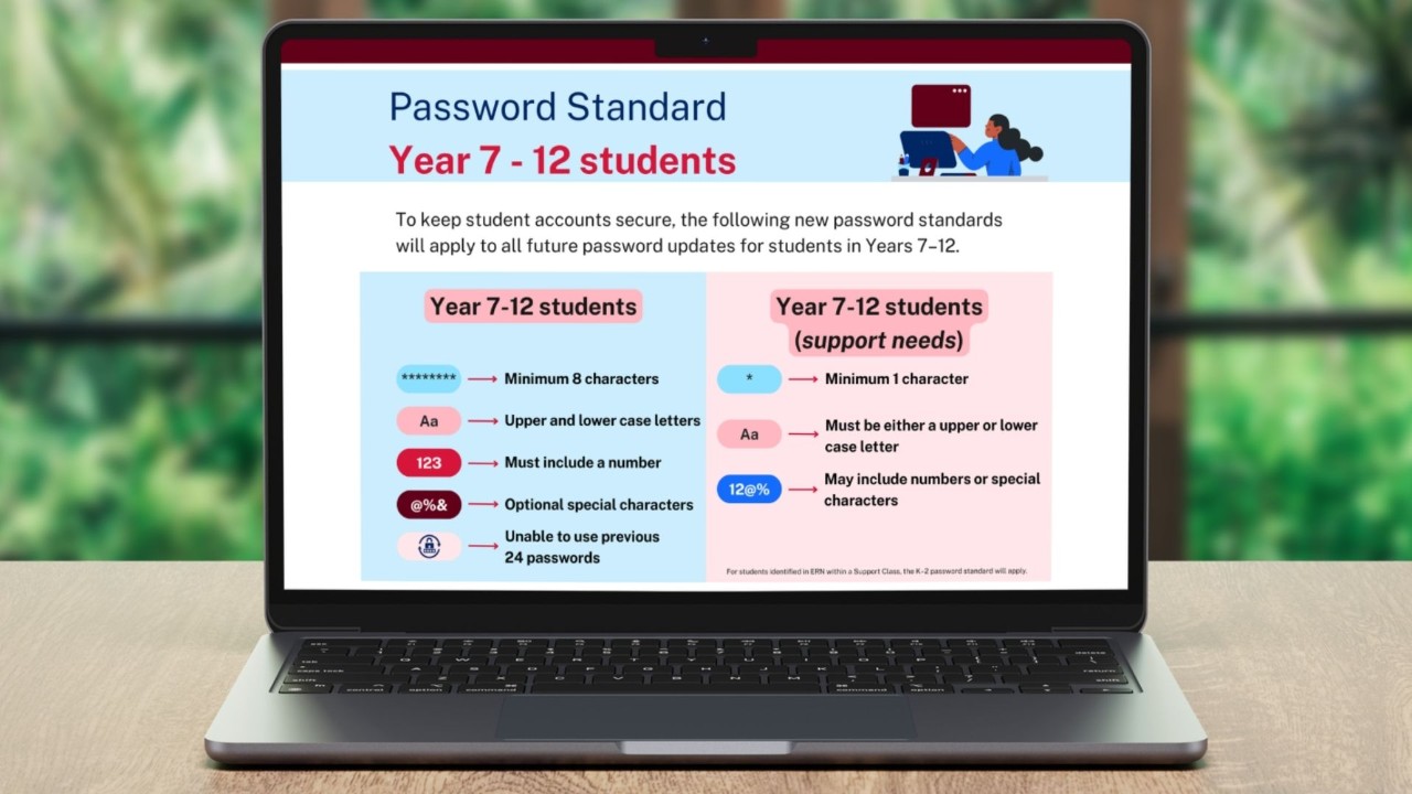 Laptop showing the password standards.