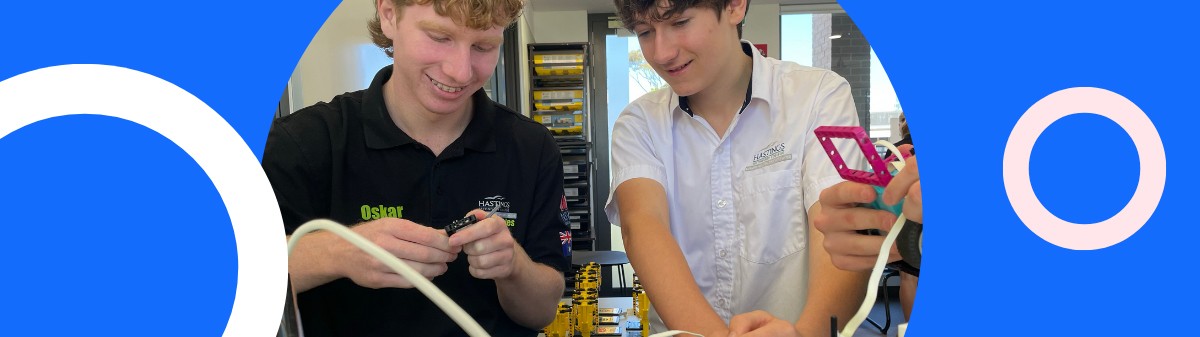 Two studnets using STEM items.