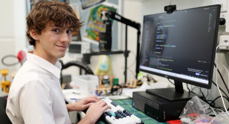Student using a computer